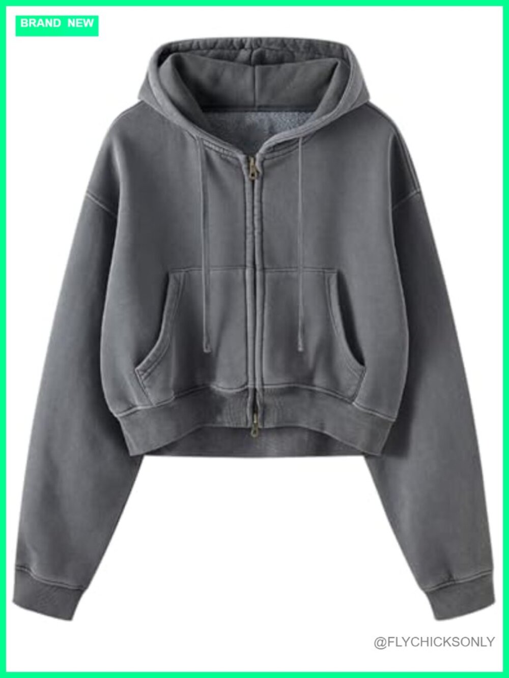 Cropped Zip Up Hoodie Acid Wash Fleece Sweatshirt